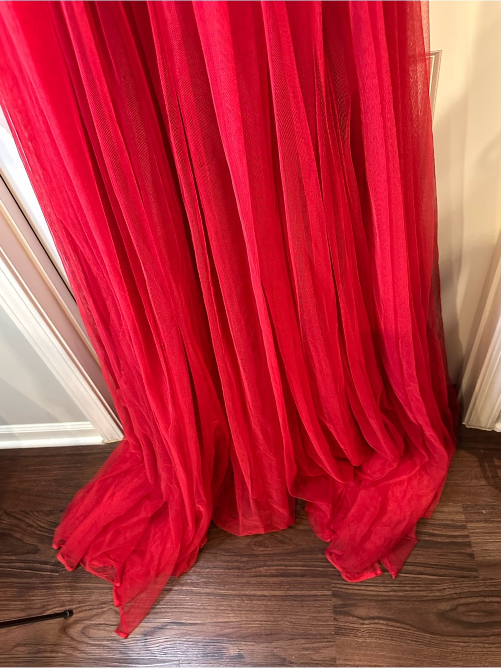 Red Tulle Ruffle Halter Maxi Gown Formal Dress Women’s Medium - Picture 3 of 12